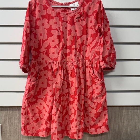 Hanna Andersson pink Floral corduroy, three-quarter sleeve length Kids Dress - Picture 1 of 4